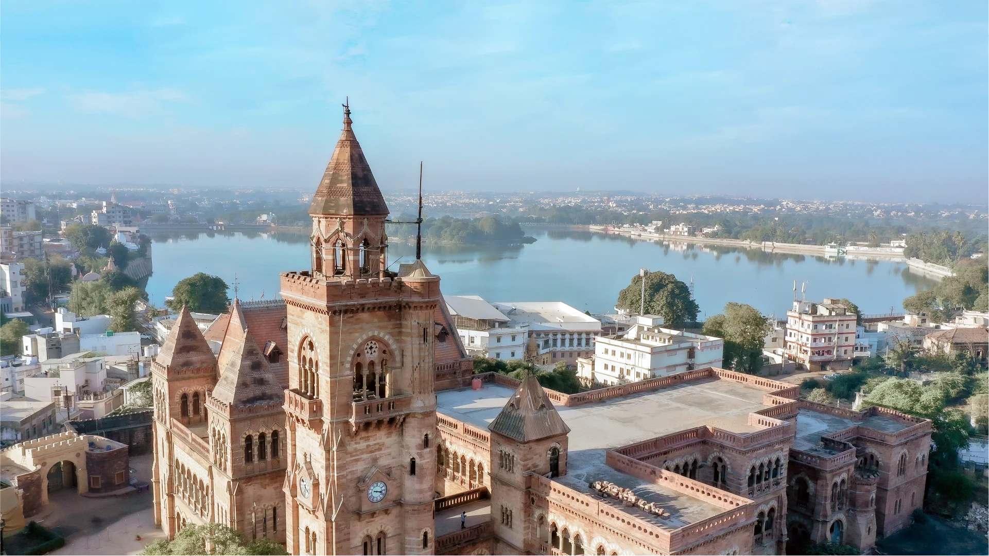 Prag Mahal palace Gothic Revival clock tower in Bhuj Kutch