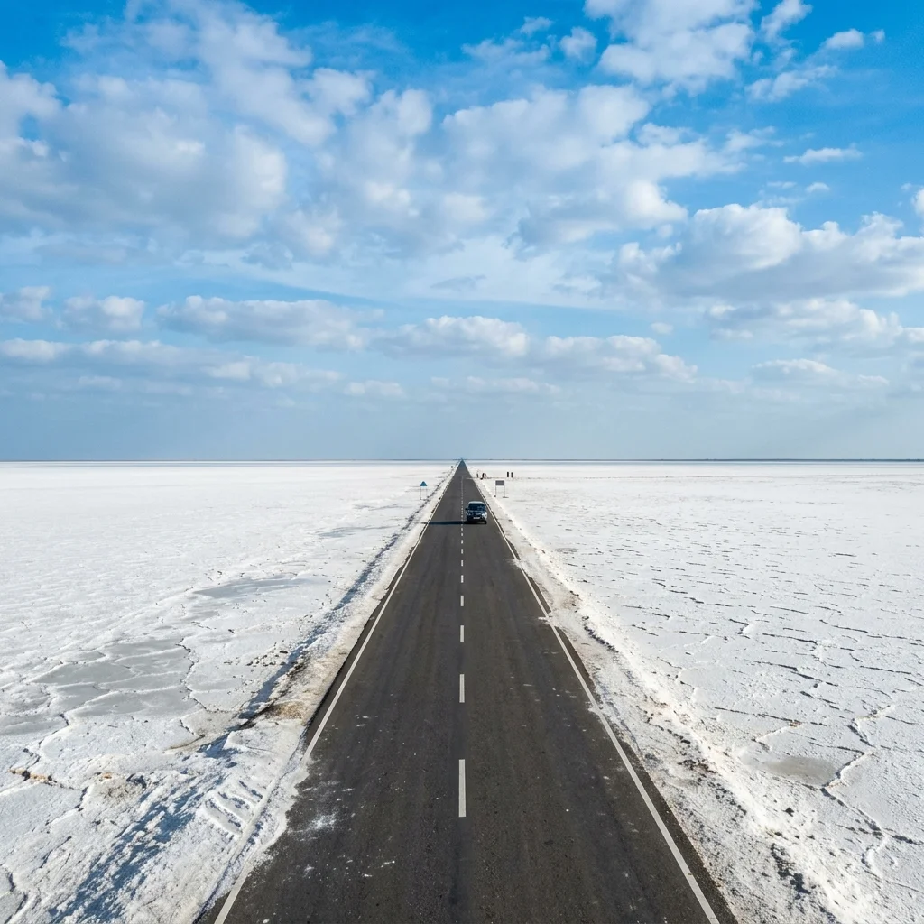 Scenic straight Road to Heaven leading to Dholavira in Kutch Gujarat